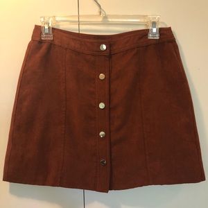 Button up suede mini skirt